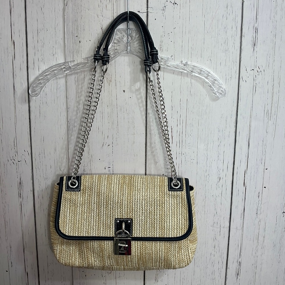 Steve Madden Woven Purse with Leather Straps Tan and Brown